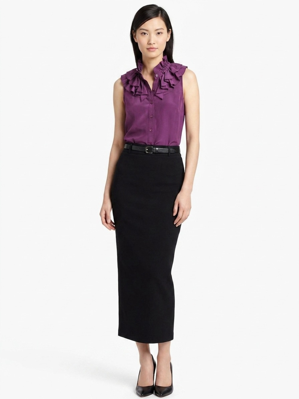 J. Crew Purple Ruffle-Sleeveless 100% Silk Top